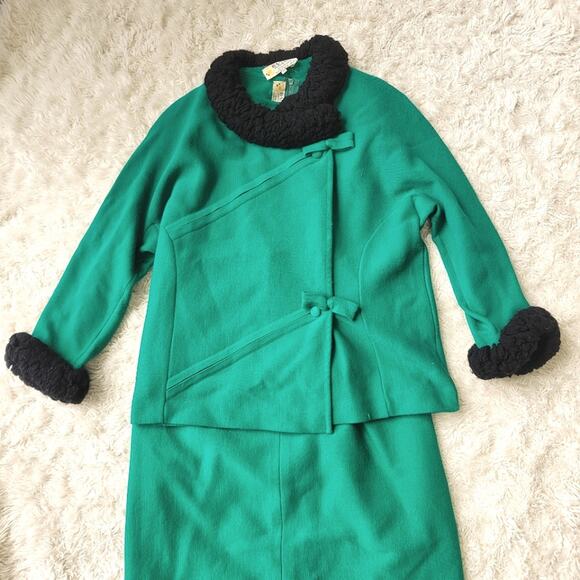 Banff Vintage 3 Piece Skirt Jacket Set Wool Green 10 - Picture 6 of 11